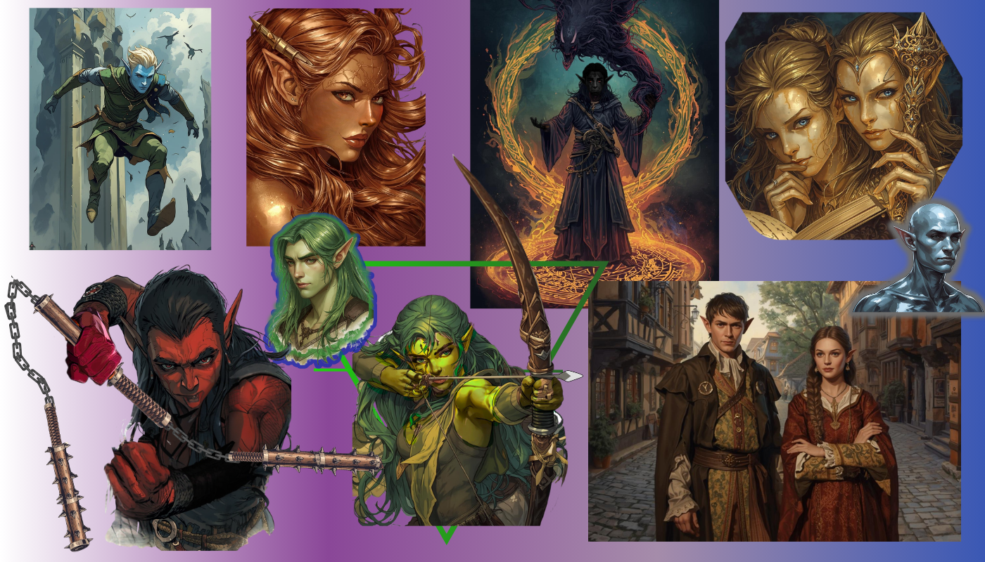 Various types of elves in different poses.