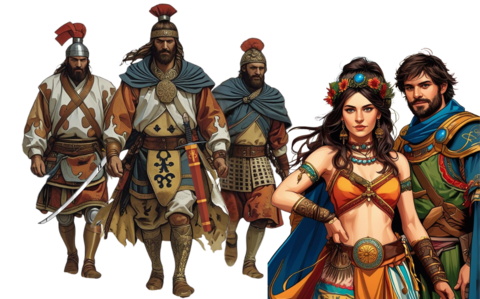 From Myrrha Left to Right: Light Infantry (Fzaltin), Fzalt Seeress and Viadme (minor landed noble)