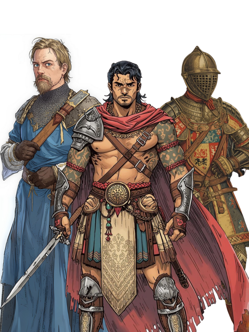 Left to Right: Guth Noble, Baaltari Warrior, Hugh Soldier